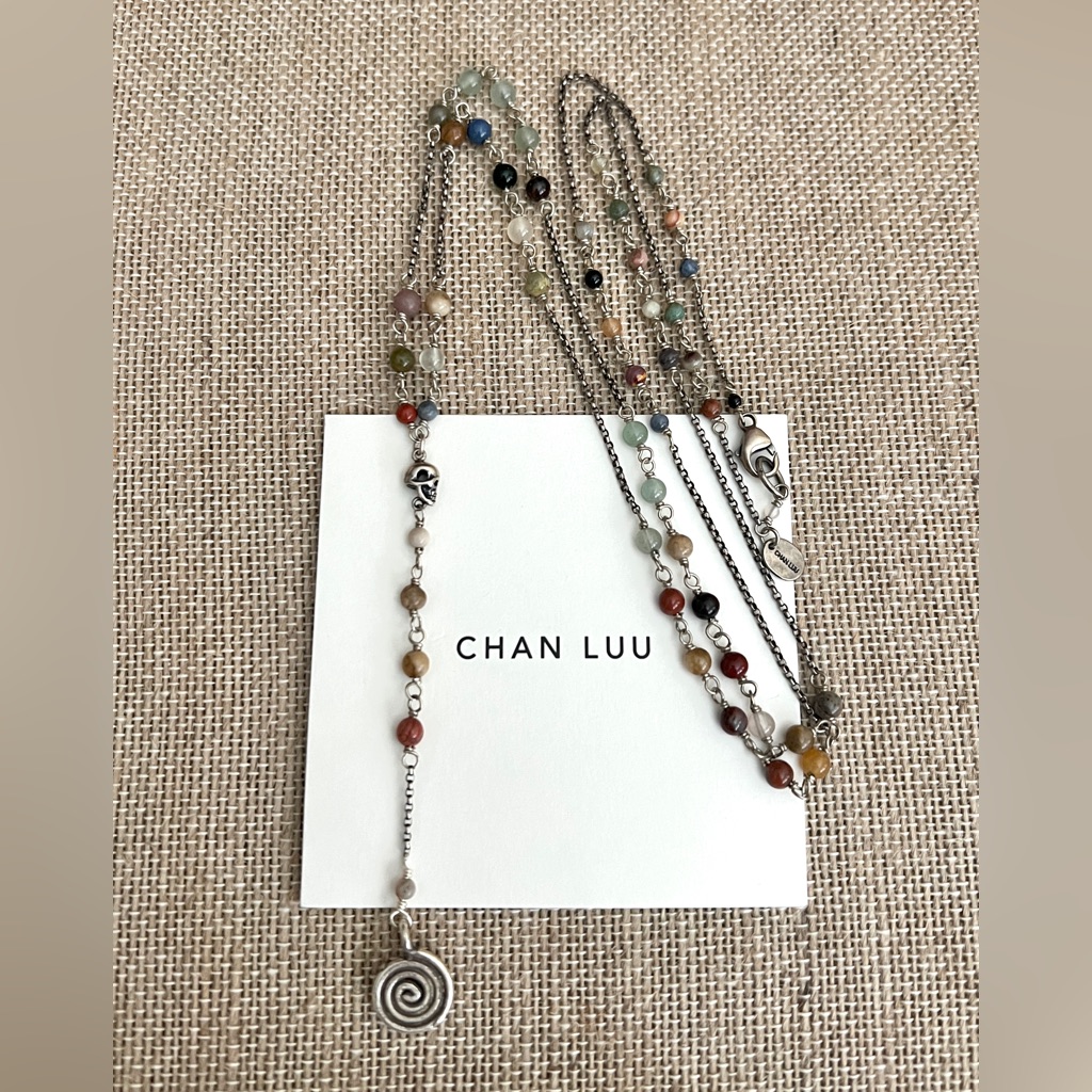 Chan Luu 255 Unisex Sterling Amazonite Mix Skull Rosary Necklace Boho Chic 125$